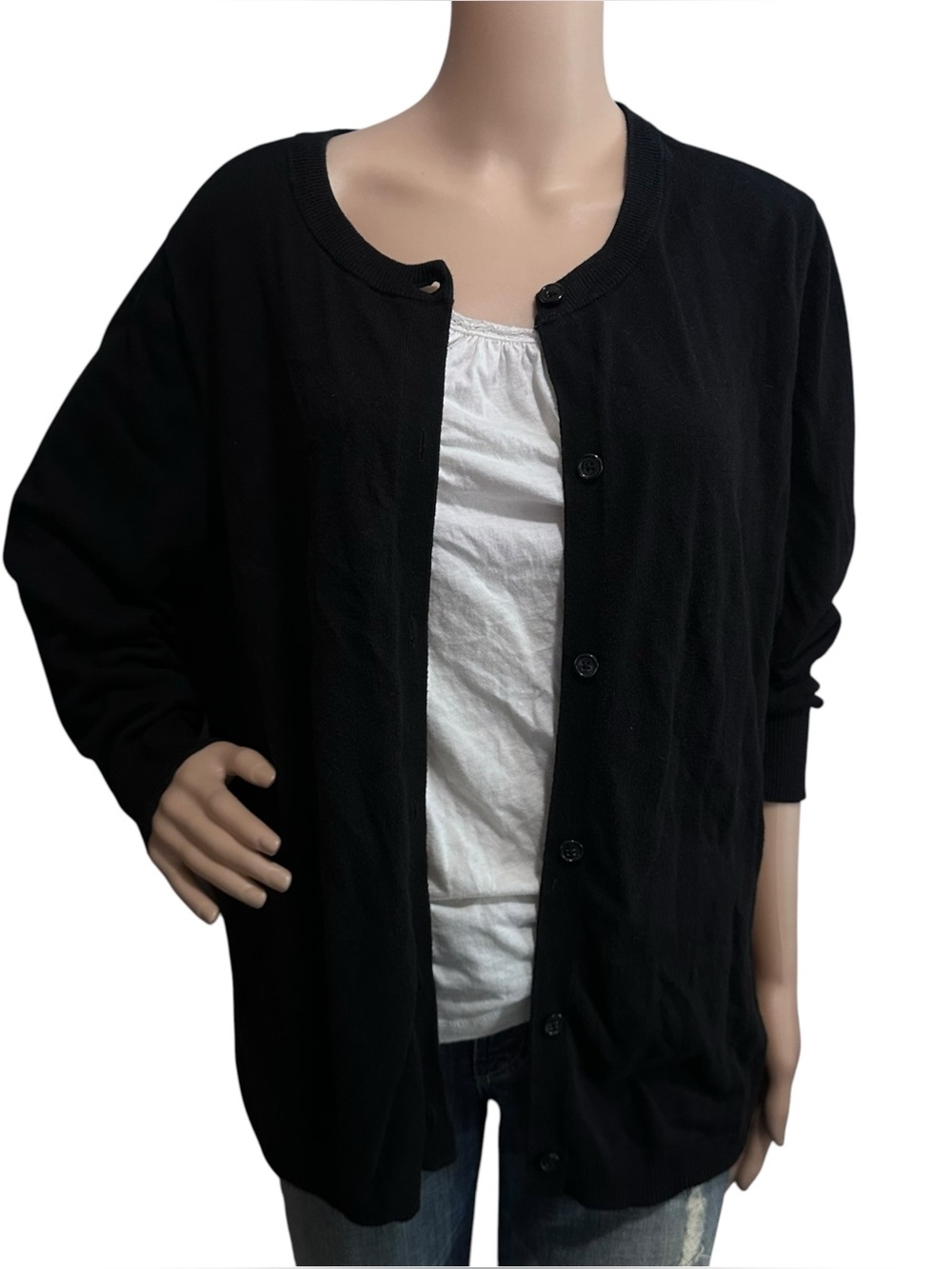 Lane Bryant crew-neck button-front cardigan sweater Black Sz 14/16